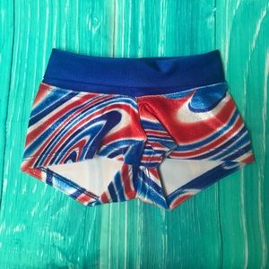 Childs Red White & Blue USA Patriotic Tye Die Sparkly Bike style shorts NWT